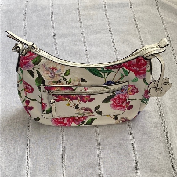 Dana Buchman Pink and White Floral Shoulder Bag with Silver Accents - Picture 8 of 13